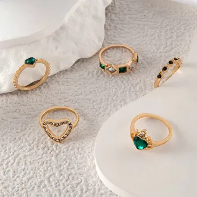 Love Shape Zircon Finger Ring for Women (5 pcs)